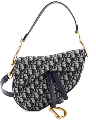 Dior Saddle Handbag with Strap Oblique Canvas Medium shoulder bag - women - Canvas - One Size - Blue