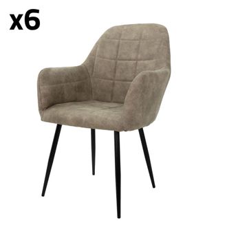 ECD Germany Juego de 6 sillas de comedor, beige, con respaldo y apoyabrazos