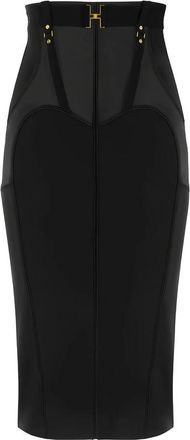 Elisabetta Franchi Bustier Metal Logo Belt Midi Skirt