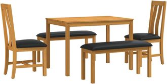 vidaXL Conjunto De Comedor 5 Uds. Negro Madera De Roble S&oacute;lido Vidaxl