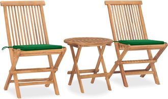 vidaXL Set Comedor De Jard&iacute;n Plegable 3 Piezas Madera De Teca Cojines Vidaxl