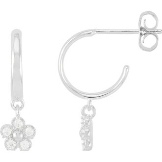 Estella Bartlett Cubic Zirconia Flower Hoop Earrings in Silver at Nordstrom