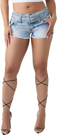 True Religion Joey Wide Belt Low Rise Cutoff Denim Shorts in Freckle Wave at Nordstrom, Size 23