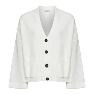 Brunello Cucinelli Brunello Cucinelli, Cardigans, female, White, Size: XS Organza-Sleeve Ribbed Cardigan