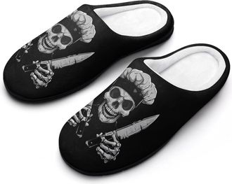 Generic Chef Skull Cooking-Kn-ifes Womens Slippers Warm House Slippers Indoor House Shoes with Anti-Skid Rubber Sole