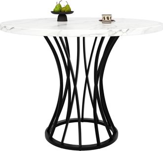 STILVORA Mesa De Comedor Redonda En Mdf Y Metal Con Motivo Marmoleado, Patas Negras Ajustables - 80&times;80&times;76 Cm, Negro