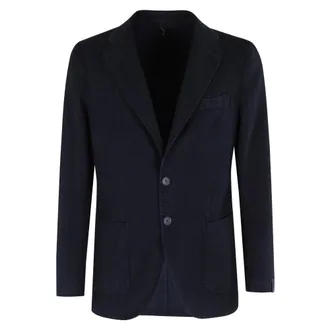 Santaniello Blazers, male, Blue, XL, Soft Cashmere Jacket Grey Revers Long Sleeve