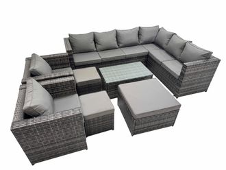 Fimous Rattan Garden Furniture Set with 2 Chairs 3 Stools Dark Grey Mixed