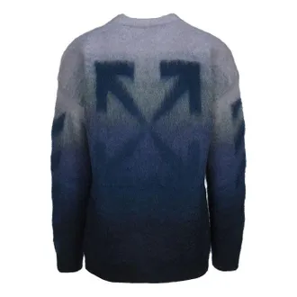 Off-white Mens Off-White Gradient Effect Round Neck Long Sleeves Wool Sweater Loose Fit Blue OMHE098F21KNI0014545