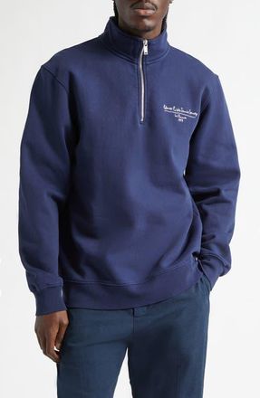 Palmes Public Chain Stitch Quarter Zip Fleece Sweatshirt in Navy at Nordstrom, Size X-Large