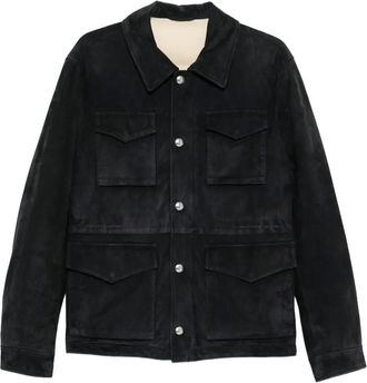 Eleventy Su&egrave;de jack met klepzakken - Blauw