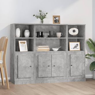 vidaXL Aparador Alto 3 Piezas Madera Contrachapada Gris Hormig&oacute;n Vidaxl