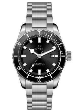 Gevril Group Mens Yorkville Swiss Automatic Sellita SW200 Black Dial Stainless Steel Watch - Silver - One Size