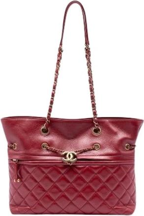 Chanel Pre-owned Vintage Quilted Tote Bag - Dames - Vintage Shopper - Rood - ONE Size - Leer - Vintage