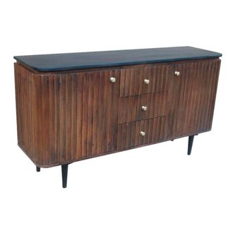 Wanderlust Deco Aparador de madera de 2 puertas y 3 cajones acabado artesanal negro