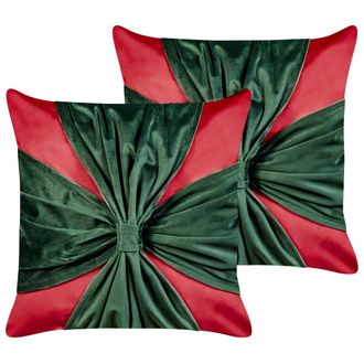 Beliani Beliani - Conjunto De 2 Cojines De Tela De Terciopelo Con Motivo De Regalo De Navidad Rojo Y Verde 45 X 45 Cm Marshmallow