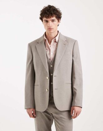 Asos Giacca da abito slim fit grigia in flanella-Grigio