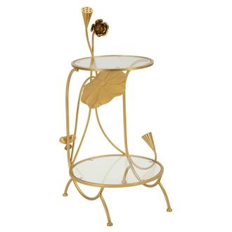 Mauro Ferretti Mesa de centro con 2 estantes de metal dorado y cristal cm &oslash; 40x78