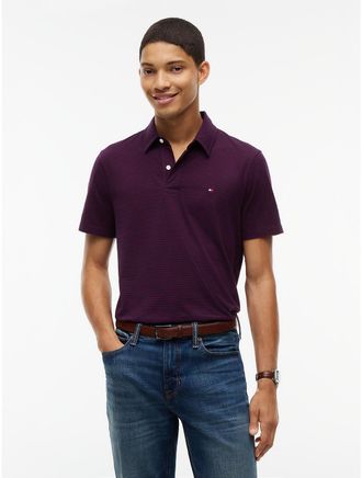 Tommy Hilfiger Mens Regular Fit Striped Jersey Polo - Burgundy - XXXL