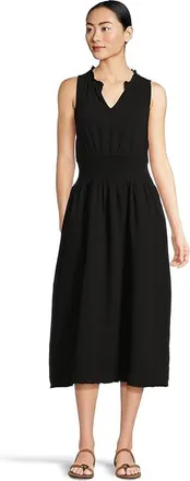 Mod-o-doc Smocked Waist Midi Tank Top Dress Womens Dress Black : LG (US 12-14), Cotton