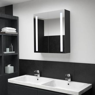 Berkfield Home LED Bathroom Mirror Cabinet 62x14x60 cm in Black | Size: 62 x 14 x 60 cm