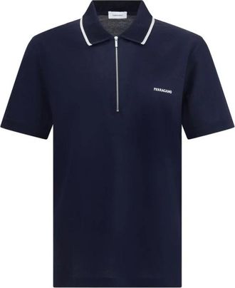 Ferragamo Polo Shirt met Contrasterende Kraag - Heren - Polos - Blauw - S - Katoen - Tops
