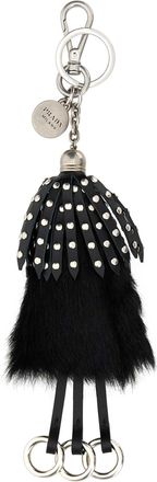 Prada Womens Black Calf Hair And Leather Keyring Nero Acciaio-Vitello-Bos Taurus Portachiavi Keychains