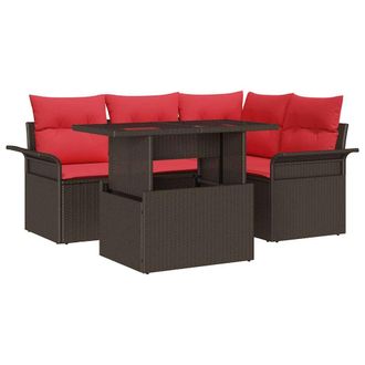 vidaXL Conjunto De Sof&aacute; De Jard&iacute;n 5 Pcs Marr&oacute;n Rattan De Poli&eacute;ster Vidaxl