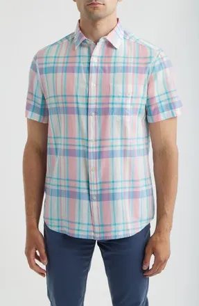 Vineyard Vines Daiquiri Plaid Cotton Short Sleeve Button-Up Shirt in Neon Rosa at Nordstrom, Size Xx-Large