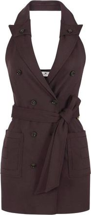 Elisabetta Franchi Kleedjes, Dames, Bruin, 2Xl, Satijn, Gabardine Jurk met Halternek