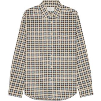 Nn.07 Deon 50037 Organic Cotton Button-Up Shirt in Blue Check at Nordstrom, Size Small
