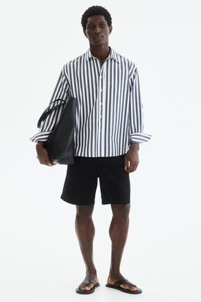 H&M Relaxed Fit Linen-blend Shorts in Black at Nordstrom, Size X-Large