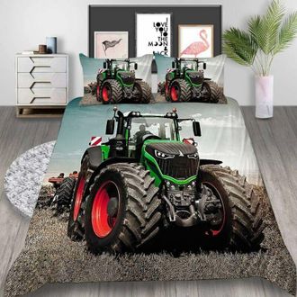 OEM Juego De Funda N&oacute;rdica De 3 Piezas Con Estampado De Tractor Verde En 3d Y Fundas De Almohada, Juego De Ropa De Cama De Microfibra Ligero Y Suave Con C