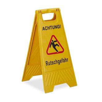 Relaxdays 10 X Carteles Suelo Mojado En Alem&aacute;n, Achtung Rutschgefahr, Se&ntilde;al Pavimento Resbaladizo, 2 Caras, Pp, Amarillo
