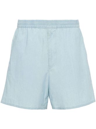 Prada Shorts met elastische taille en triangelpatch - Blauw