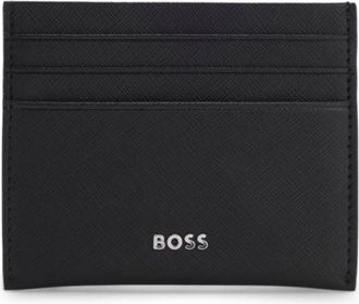 BOSS Card holder in leather with metal logo