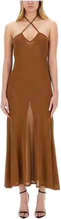 Tom Ford Jersey Gebreide Halter Maxi Jurk - Dames - Casual kleedjes - Bruin - XS - Kleedjes