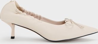 Charles & Keith Leather Ruched Pointed Kitten Heels