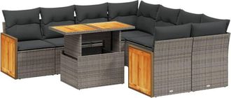 vidaXL Set De Muebles De Jard&iacute;n 9 Pzas Y Cojines Rat&aacute;n Sint&eacute;tico Gris Vidaxl