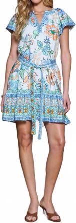 Current Air Floral Printed Belted Mini Dress In Blue Multi
