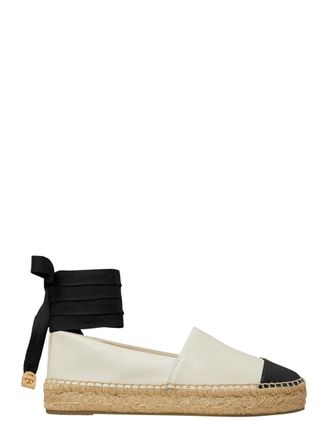 Tory Burch White Espadrilles With Metallic Logo On The Front And Ankle Strap In Leather Woman