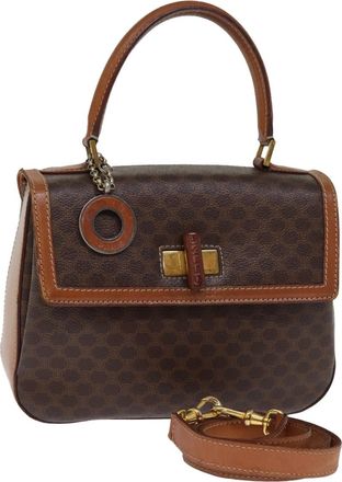 Celine Vintage Convertible Top Handle Bag Macadam Coated Canvas Brown Canvas Bag (Pre-Owned)