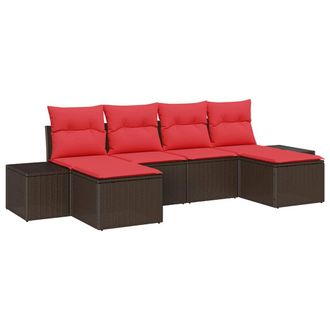 vidaXL Conjunto De Sof&aacute; De Jard&iacute;n 6 Pcs Marr&oacute;n Rat&aacute;n Sint&eacute;tico Vidaxl