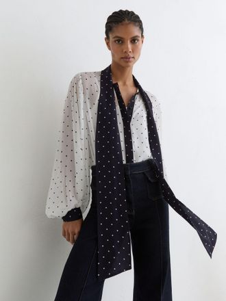 Reiss Polka-dot Tie-neck Blouse, 16