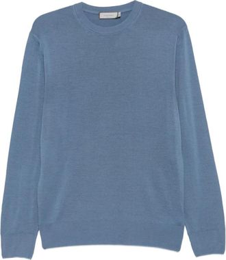 Canali Blauwe Geribbelde Ronde Hals Trui - Heren - Ronde hals truien - Blauw - 2XL - Katoen - Truien & Vesten