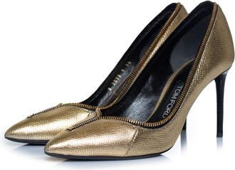 Tom Ford Tom Ford, metallic pumps met ritssluiting van python in goud