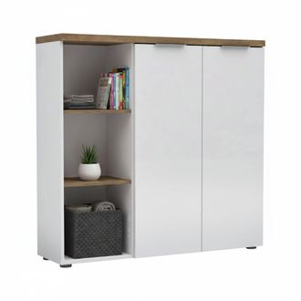 Dmora Armario Multiuso Belsito, 4 Estantes, 2 Puertas, Hecho En Italia, 6 Compartimentos, 120x115h Cm Blanco Brillante