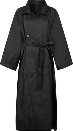 Issey Miyake Hempen Coat - Heren - Jas met riem - Zwart - M - Hennep - Jassen