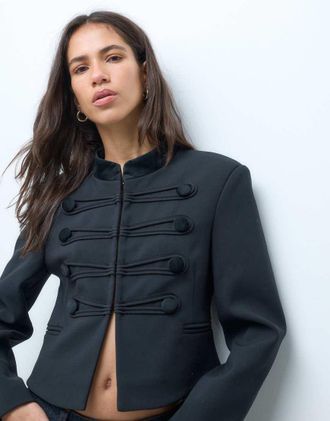 Asos giacca utility sartoriale con profili in velluto nera-Nero