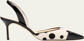 Manolo Blahnik Capsli Polka-Dot Calf Hair and Patent Leather Pumps